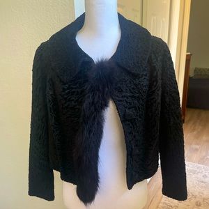 Vintage black fur mouton and rabbit bolero coat
